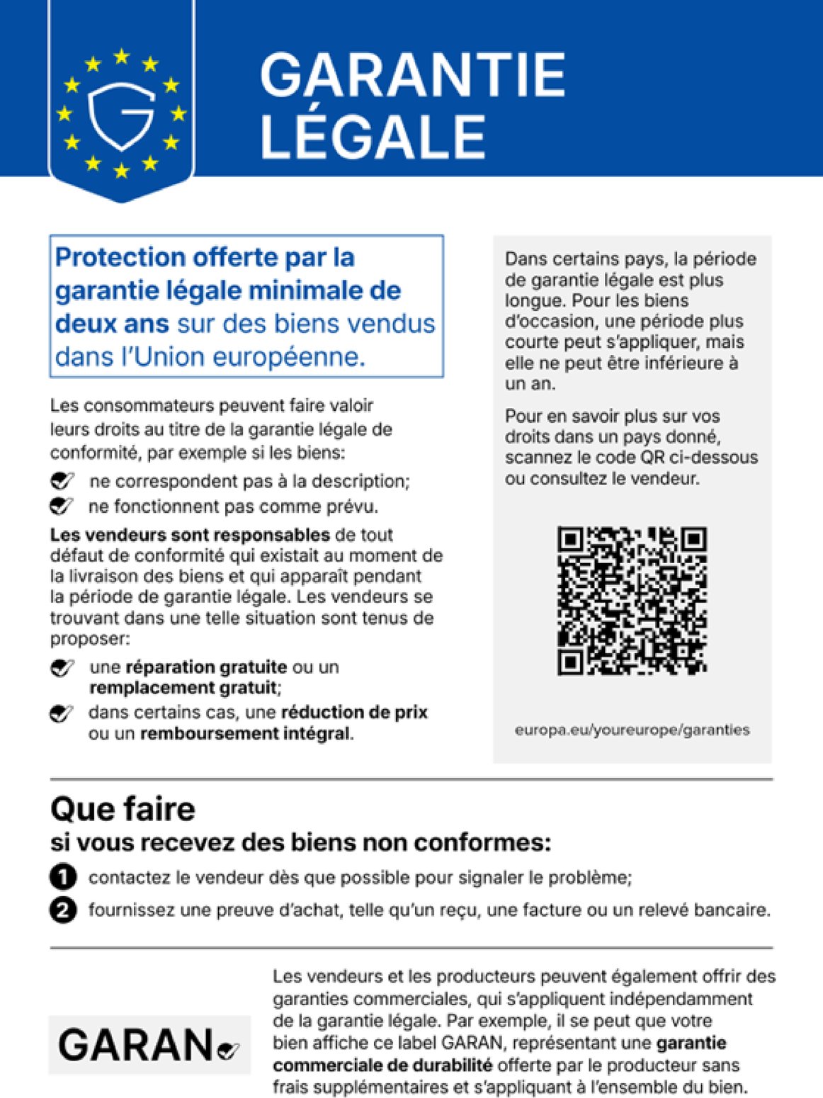 Garantie légale — notice harmonisée de l’Union européenne